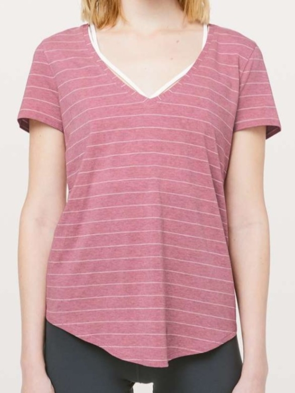 Lululemon Love Tee Womens Sz4 Pink Striped Lightweight Activewear Athleisure Top